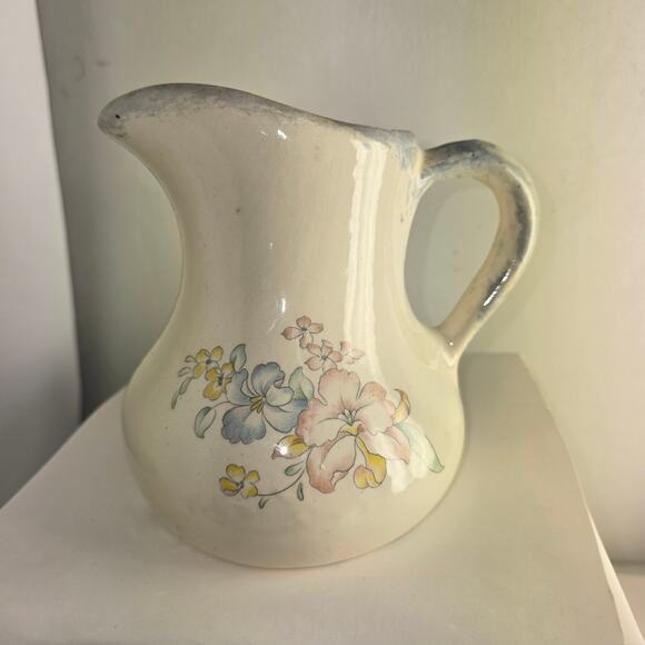 Antique Hand Painted Floral Ceramic Pitcher - Picture 1 of 4